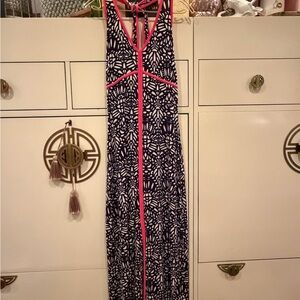 bebe Black and Pink Patterned Maxi Dress